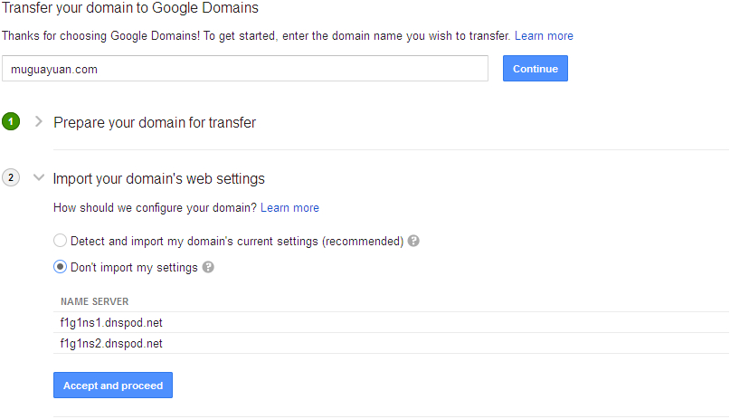 name.com 转入 Google Domains
